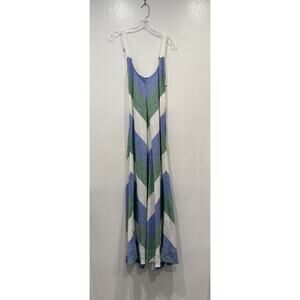 Greek‎ Archaic Kori Linen Striped Maxi Dress Medium Resort Coastal Green Blue